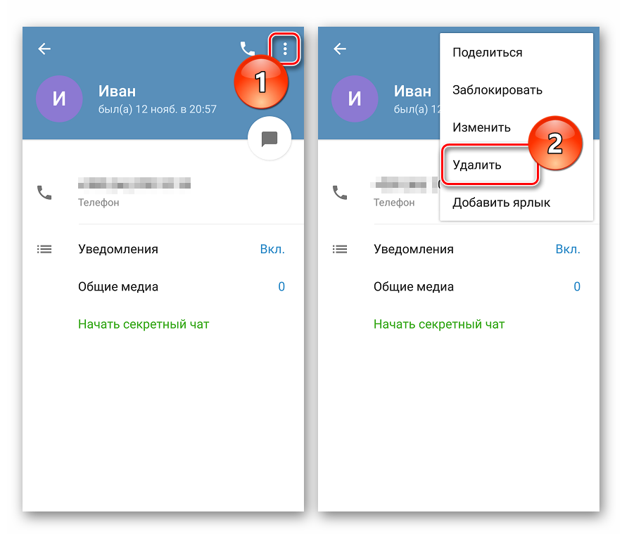 Как удалить контакт из телеграмма на телефоне навсегда